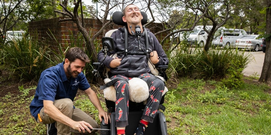 a client getting his wheelchair fix