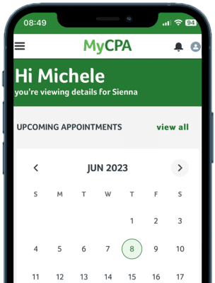 The upcoming appointment screen for the MyCpa app
