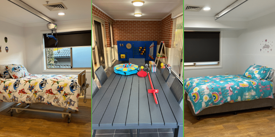 Two children's bedrooms and an outdoor area at the Forestville children's respite centre