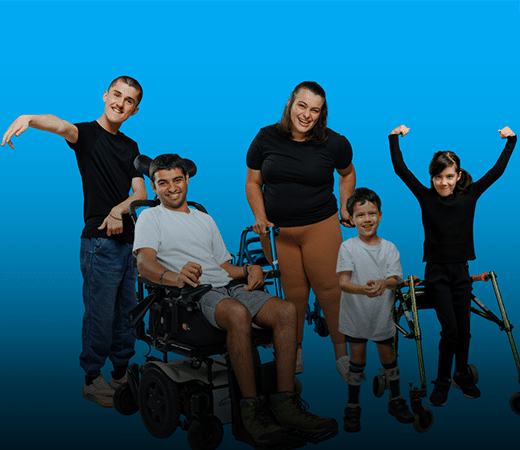 Three boys and two girls living with cerebral palsy looking ready to join STEPtember.