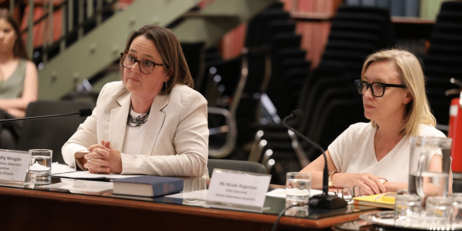 CPA’s Cathy Morgan alongside Nicole Rogerson of Autism Awareness Australia at the Parliamentary Inquiry