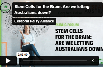 Opening screen still of the public forum replay for 'stem cells for the brain: are we letting Australians down'