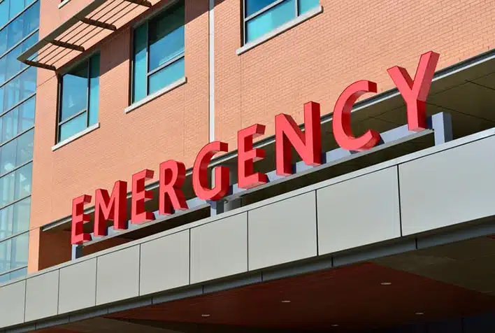 the outside of the emergency department of a hospital
