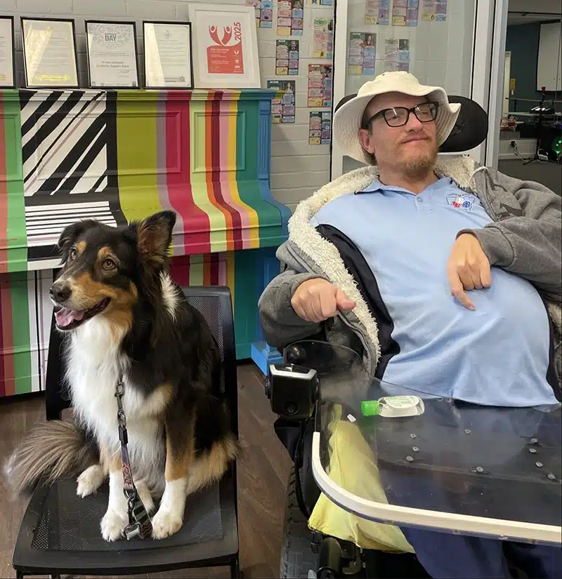 Lifestyles client Barry with the therapy dog Victoria