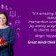 Speech Pathologist Sinead holding a red apple in her hands next to her quote "It's amazing to see that research-based intervention works and the joy seeing progress brings to clients and families"